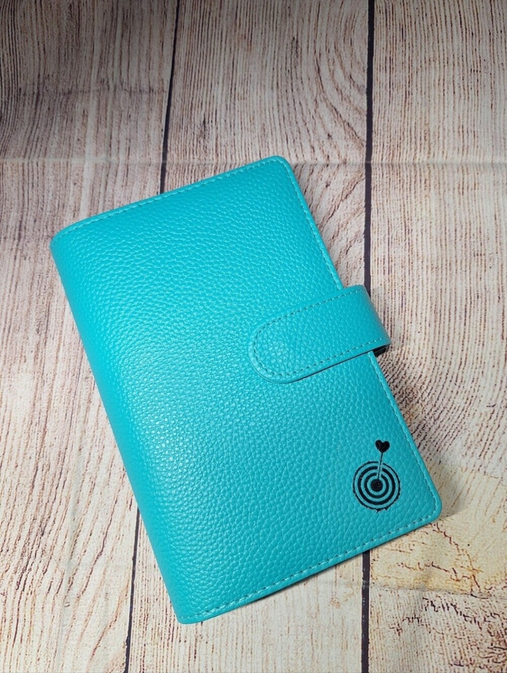 Turquoise A6 Cash Wallet with Black Rings, Teal Cash Wallet, A6 Budget Binder